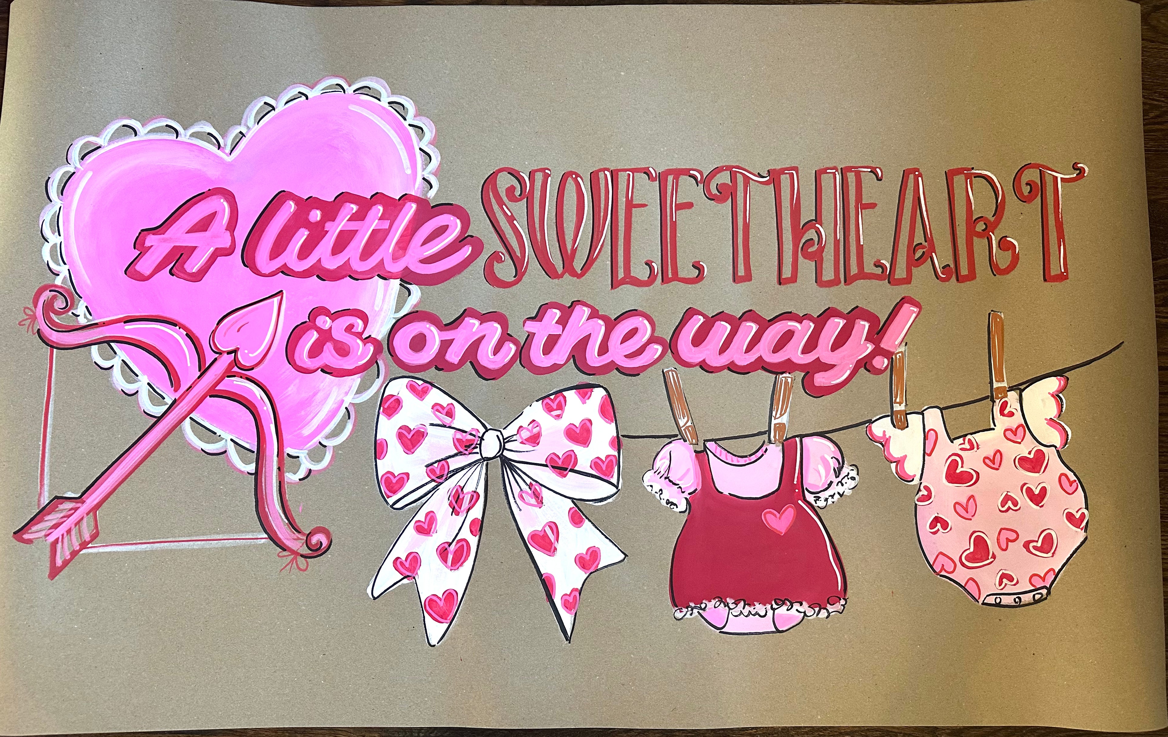 A little sweetheart is on the way, Valentine baby shower theme party Banner