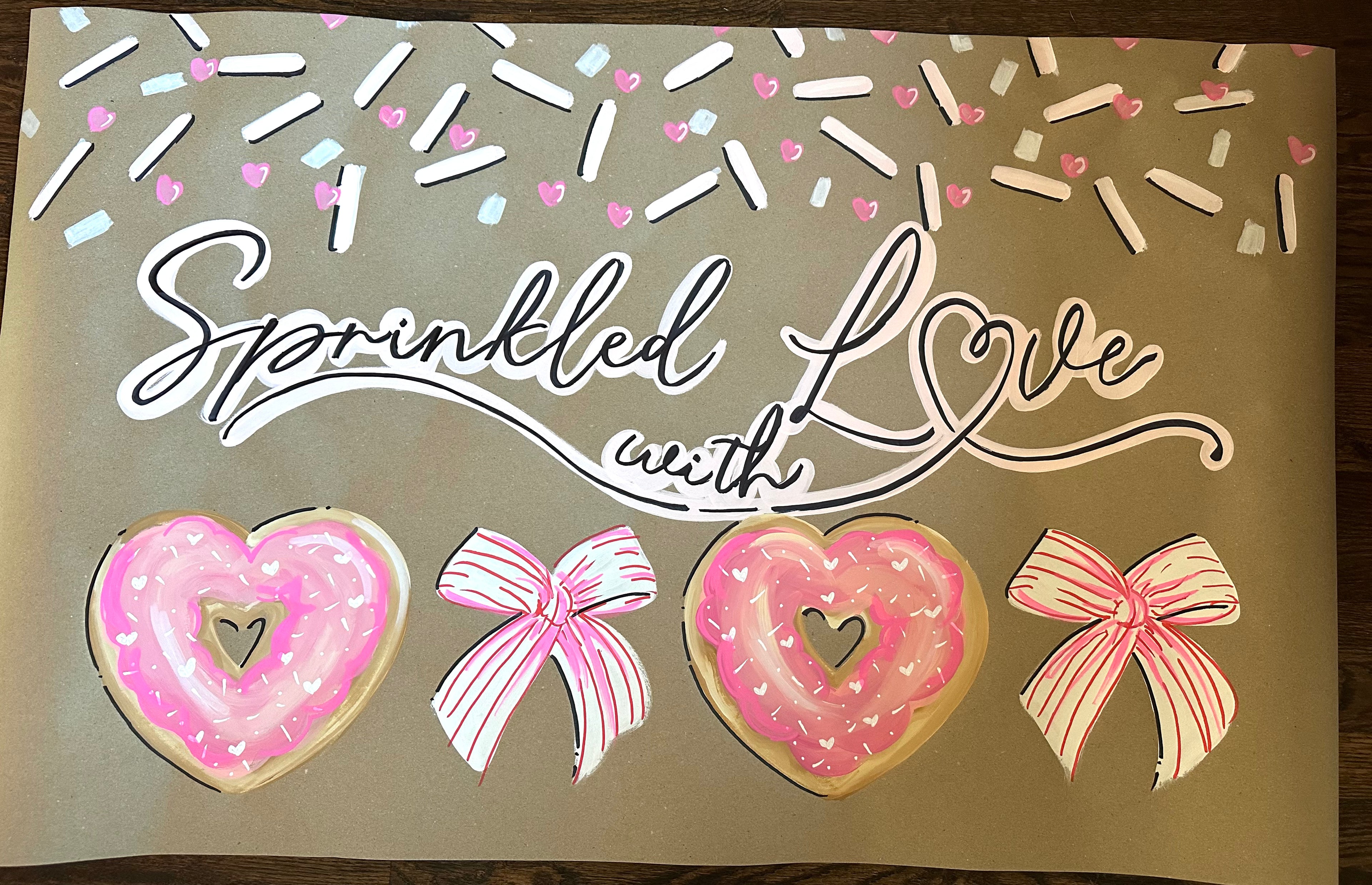 sprinkled with love, pink donuts and bow party Banner