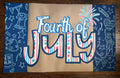 Fourth of JULY - blue doodles - Independence Day, painted banner