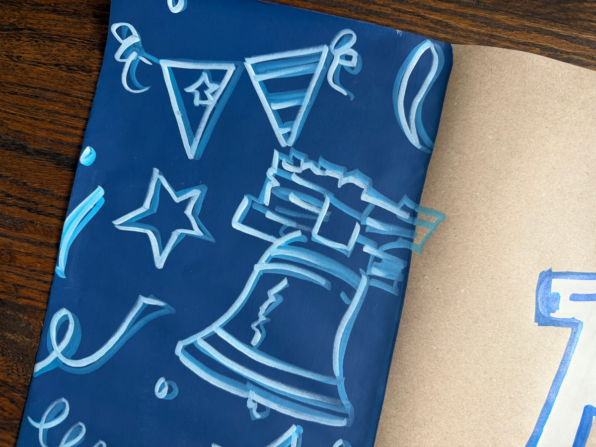 Fourth of JULY - blue doodles - Independence Day, painted banner