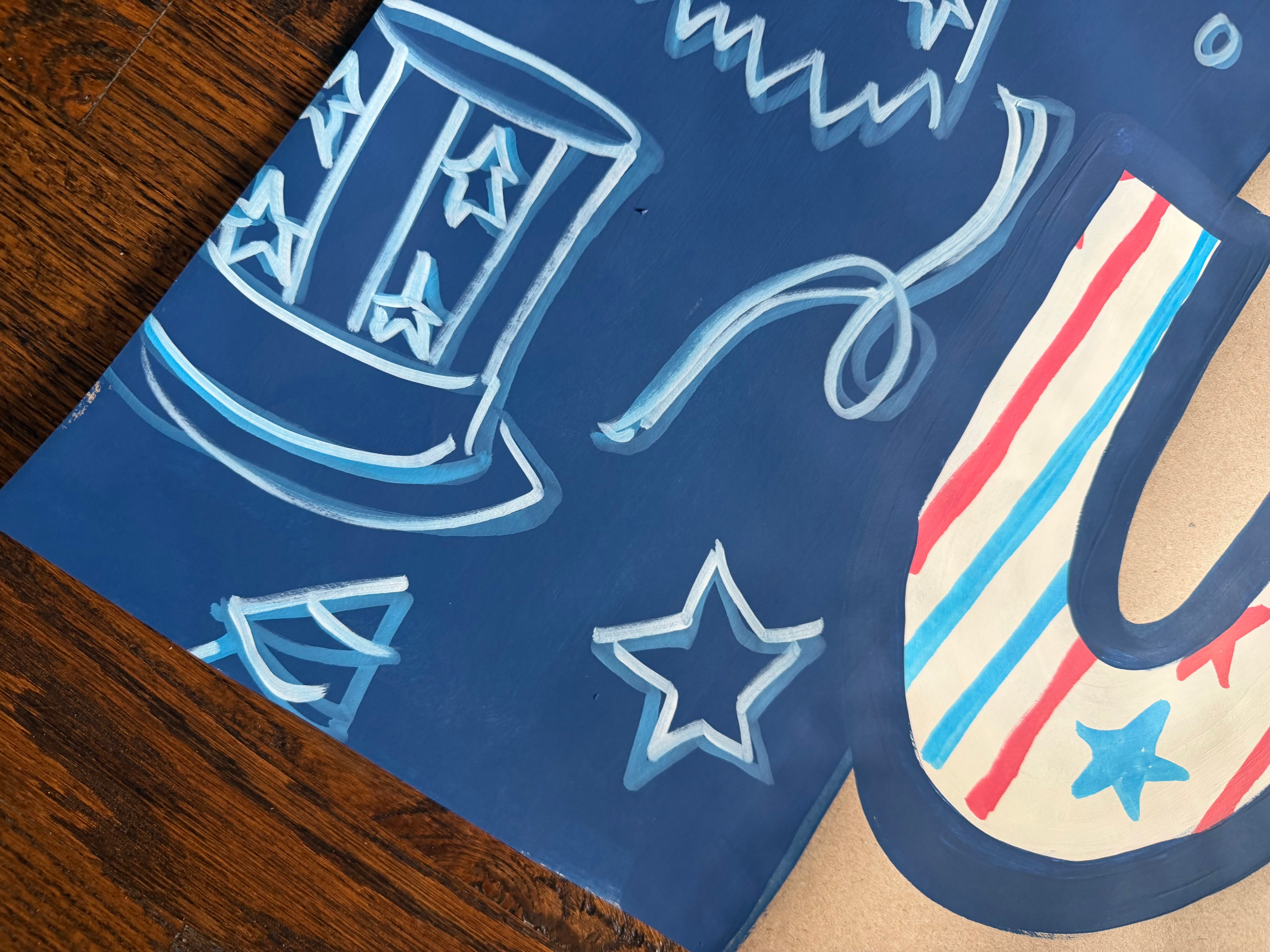 Fourth of JULY - blue doodles - Independence Day, painted banner
