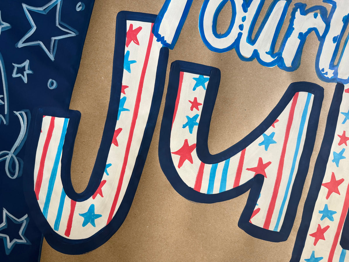 Fourth of JULY - blue doodles - Independence Day, painted banner