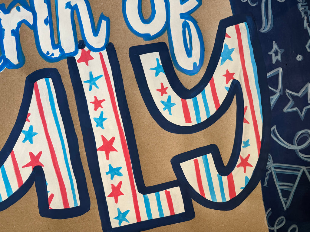 Fourth of JULY - blue doodles - Independence Day, painted banner