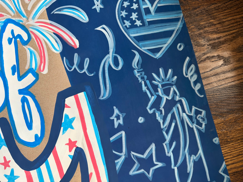 Fourth of JULY - blue doodles - Independence Day, painted banner