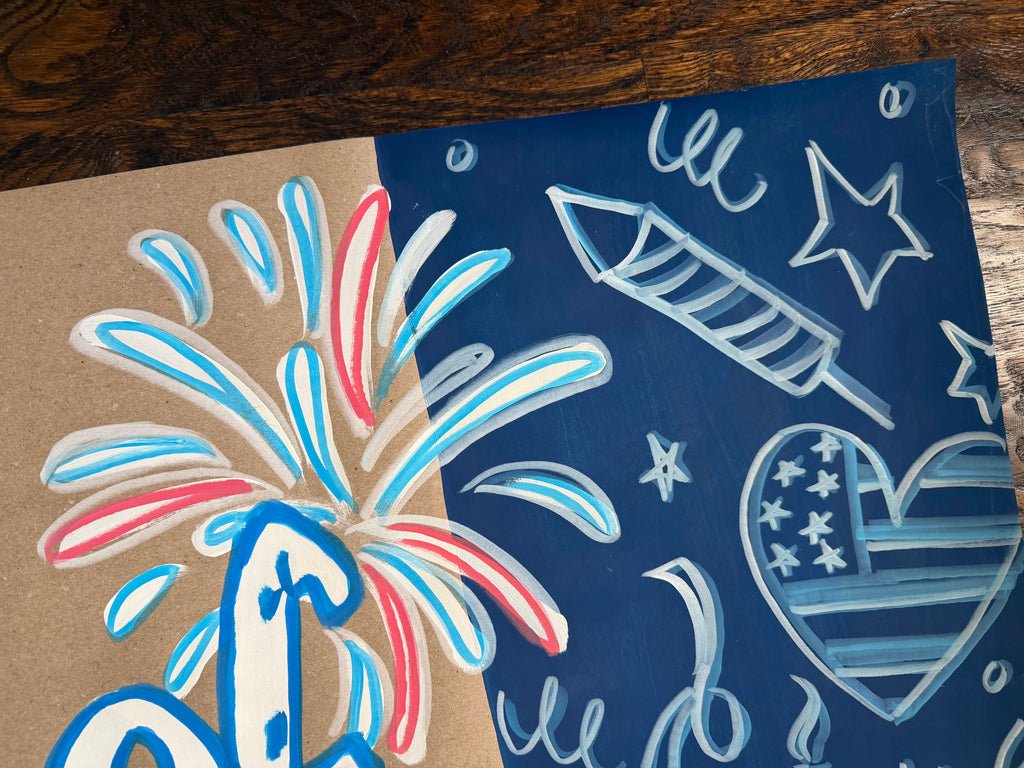Fourth of JULY - blue doodles - Independence Day, painted banner