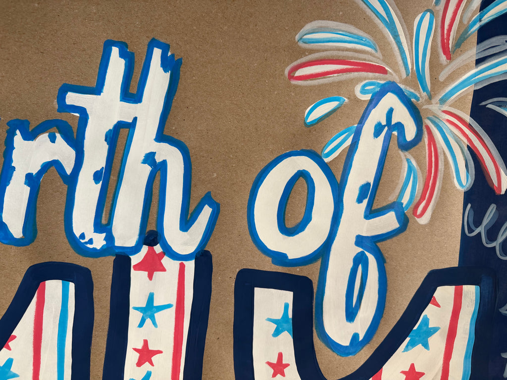 Fourth of JULY - blue doodles - Independence Day, painted banner