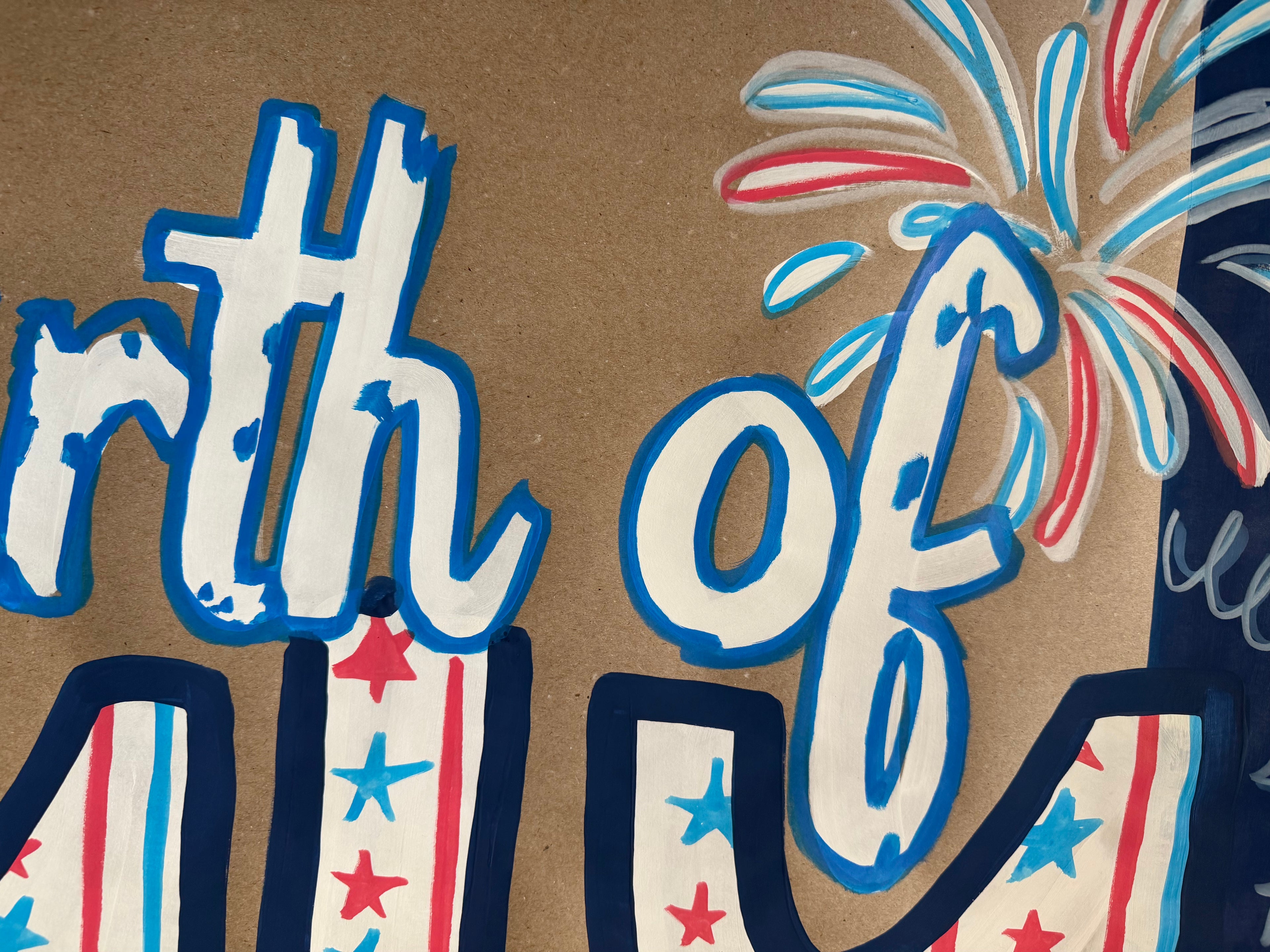 Fourth of JULY - blue doodles - Independence Day, painted banner