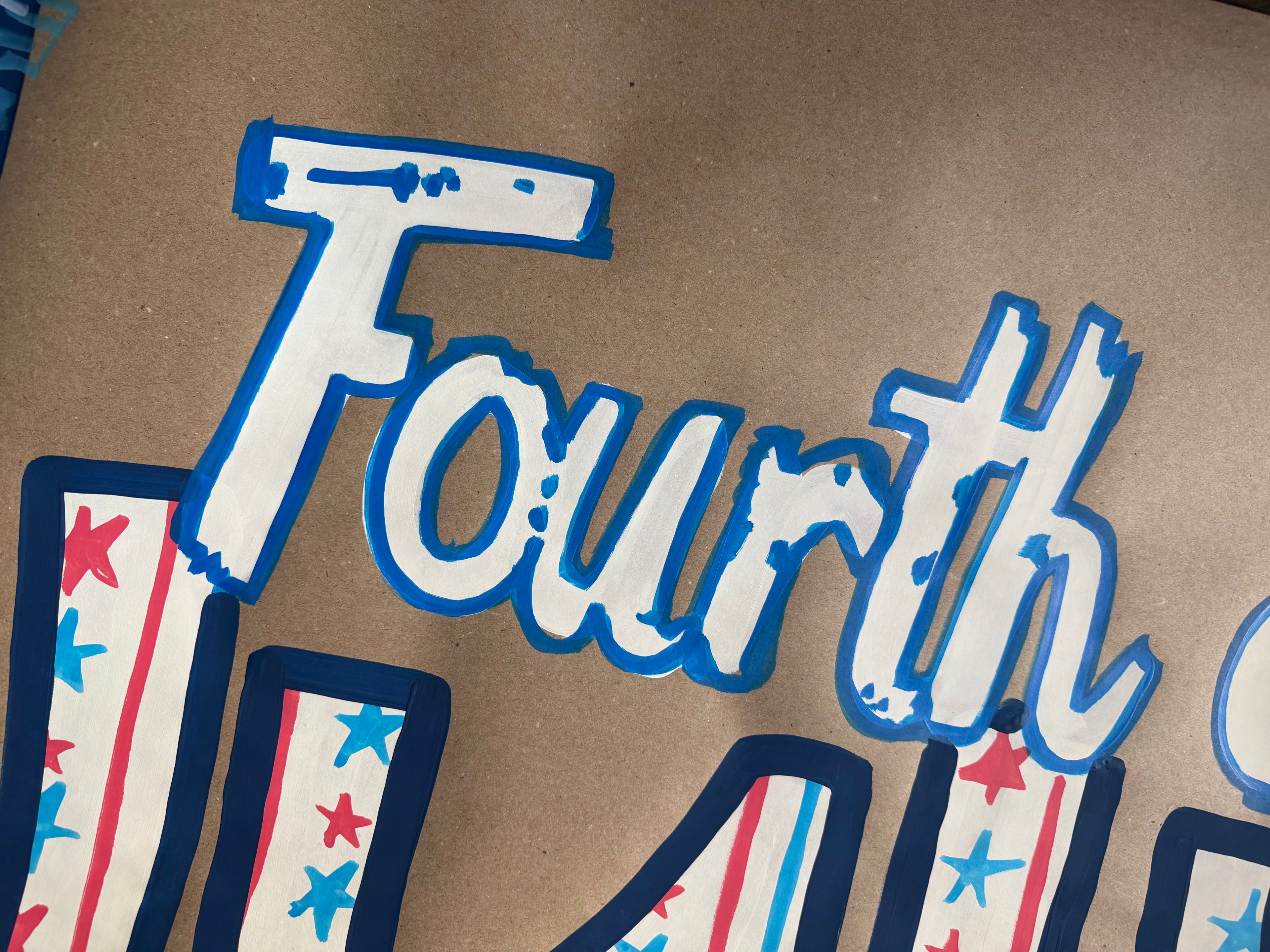 Fourth of JULY - blue doodles - Independence Day, painted banner