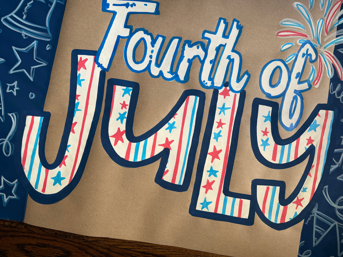 Fourth of JULY - blue doodles - Independence Day, painted banner