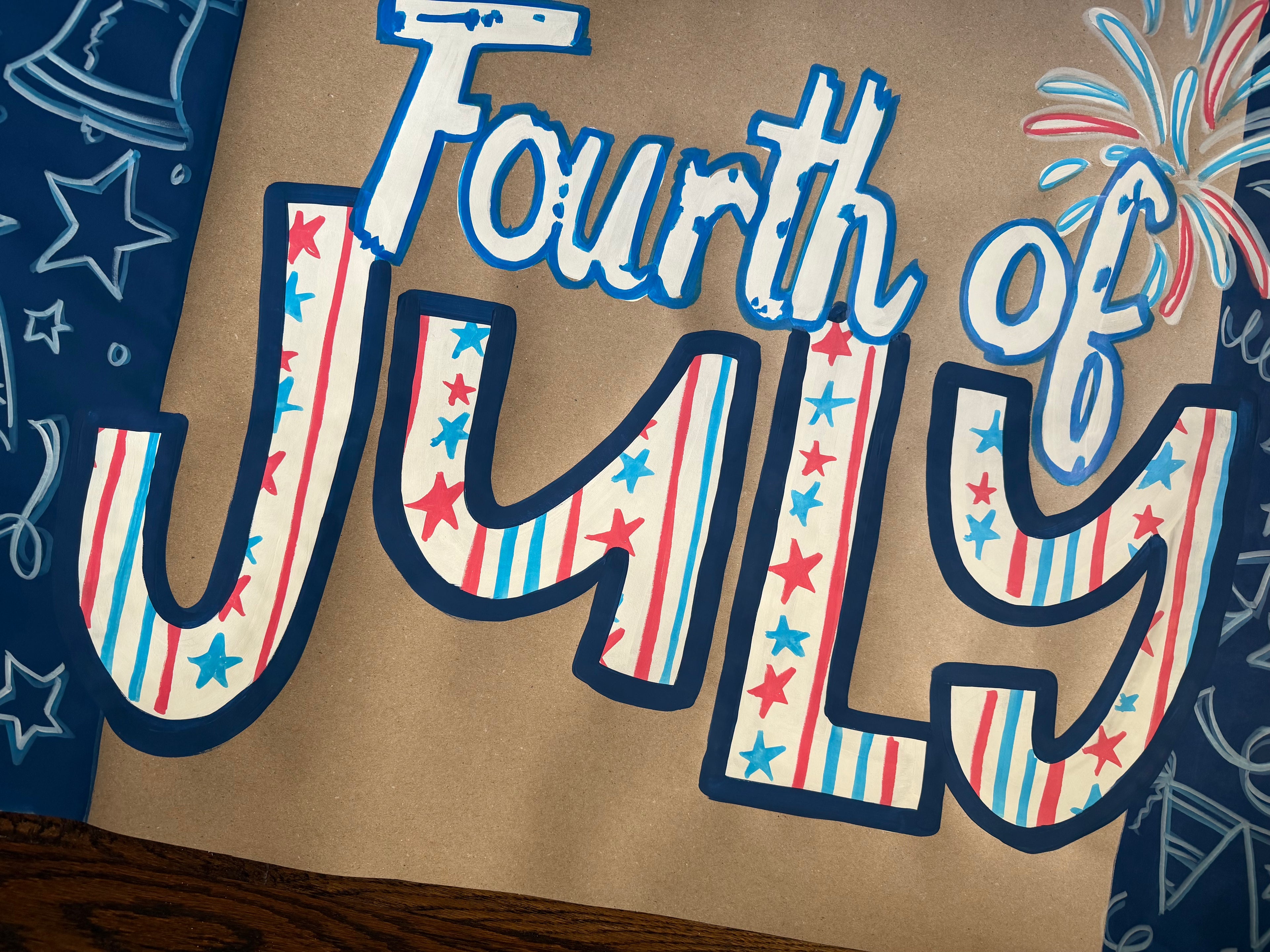 Fourth of JULY - blue doodles - Independence Day, painted banner