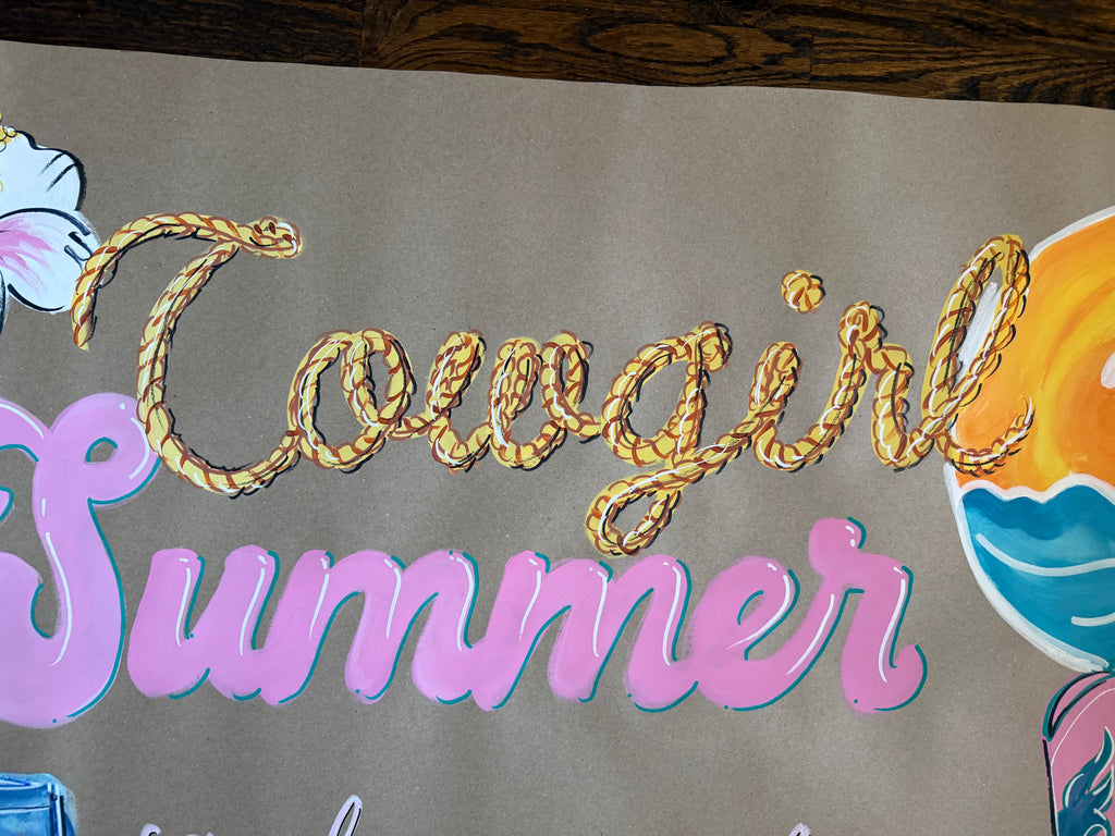 Cowgirl Summer, sand in boots - painted banner