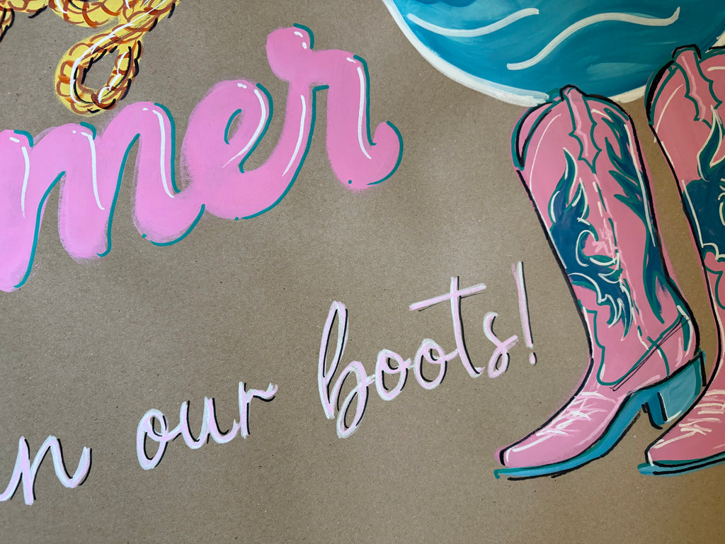 Cowgirl Summer, sand in boots - painted banner