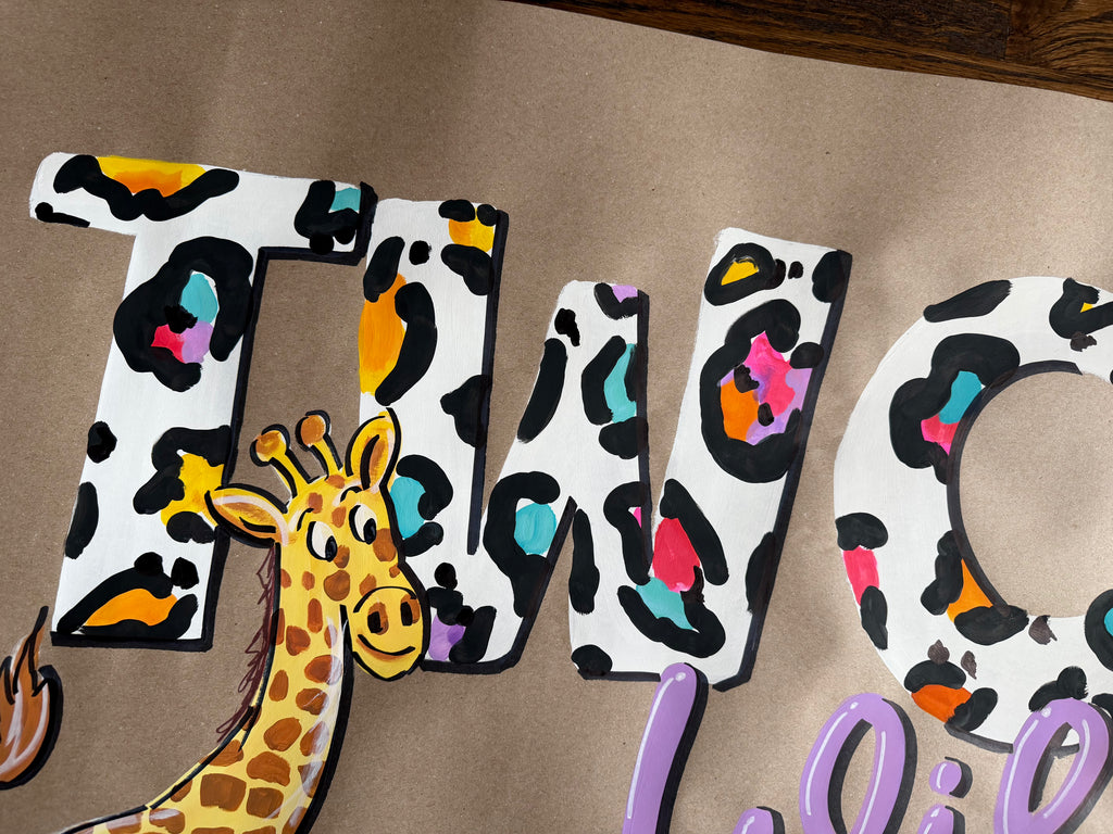 Two Wild Animal print party - painted banner