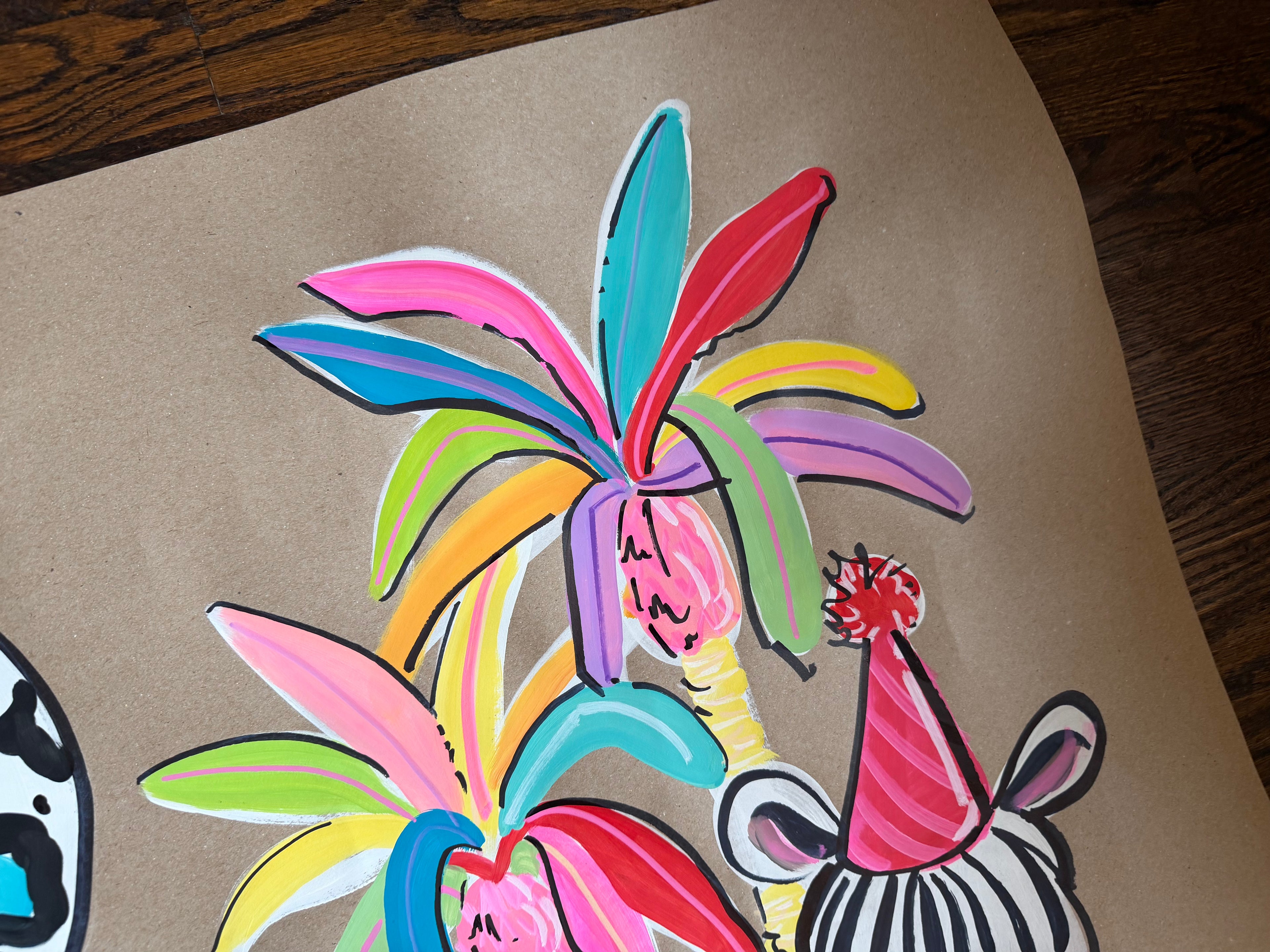 Two Wild Animal print party - painted banner