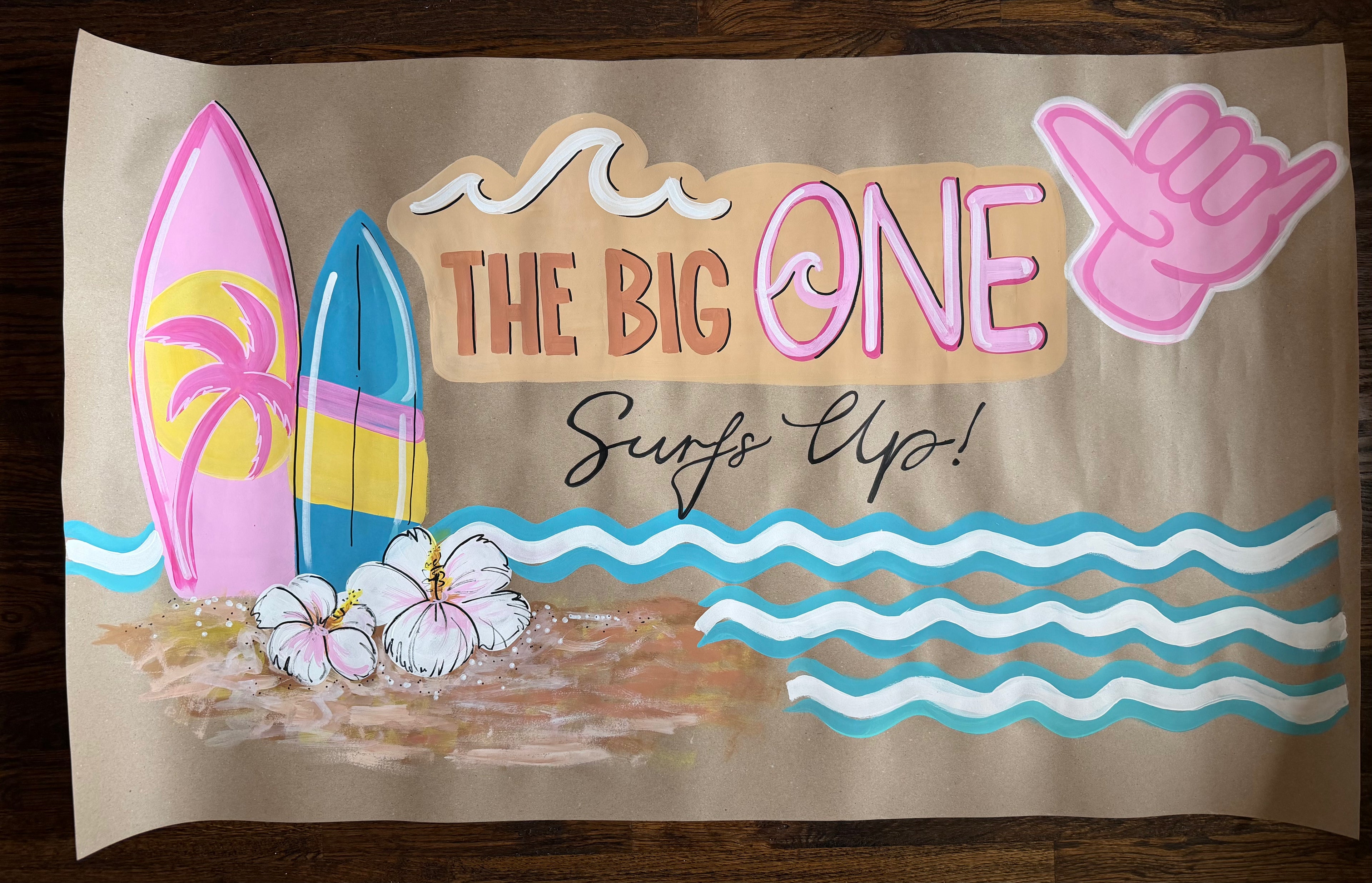 The Big One Surf birthday - painted banner