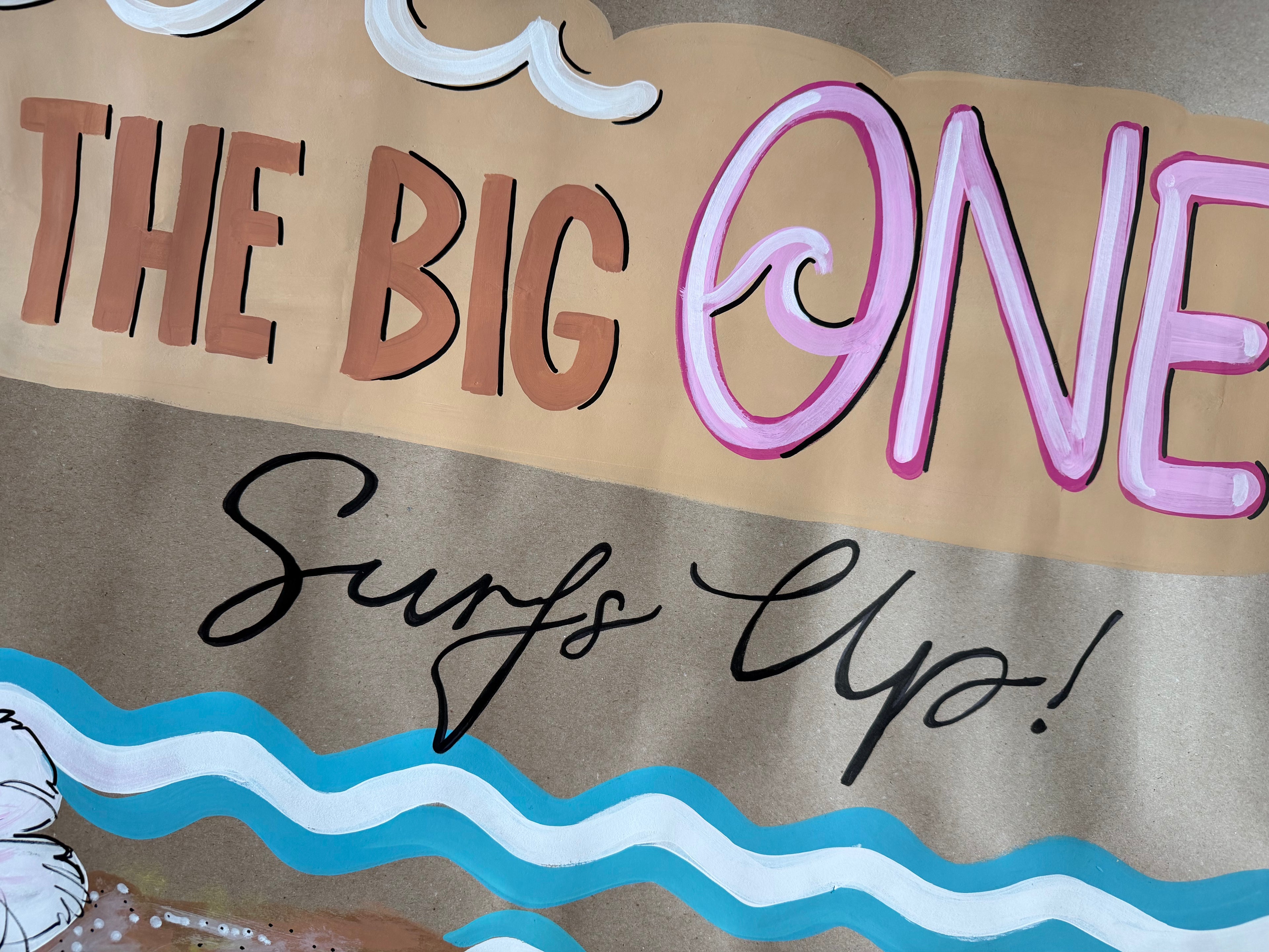 The Big One Surf birthday - painted banner