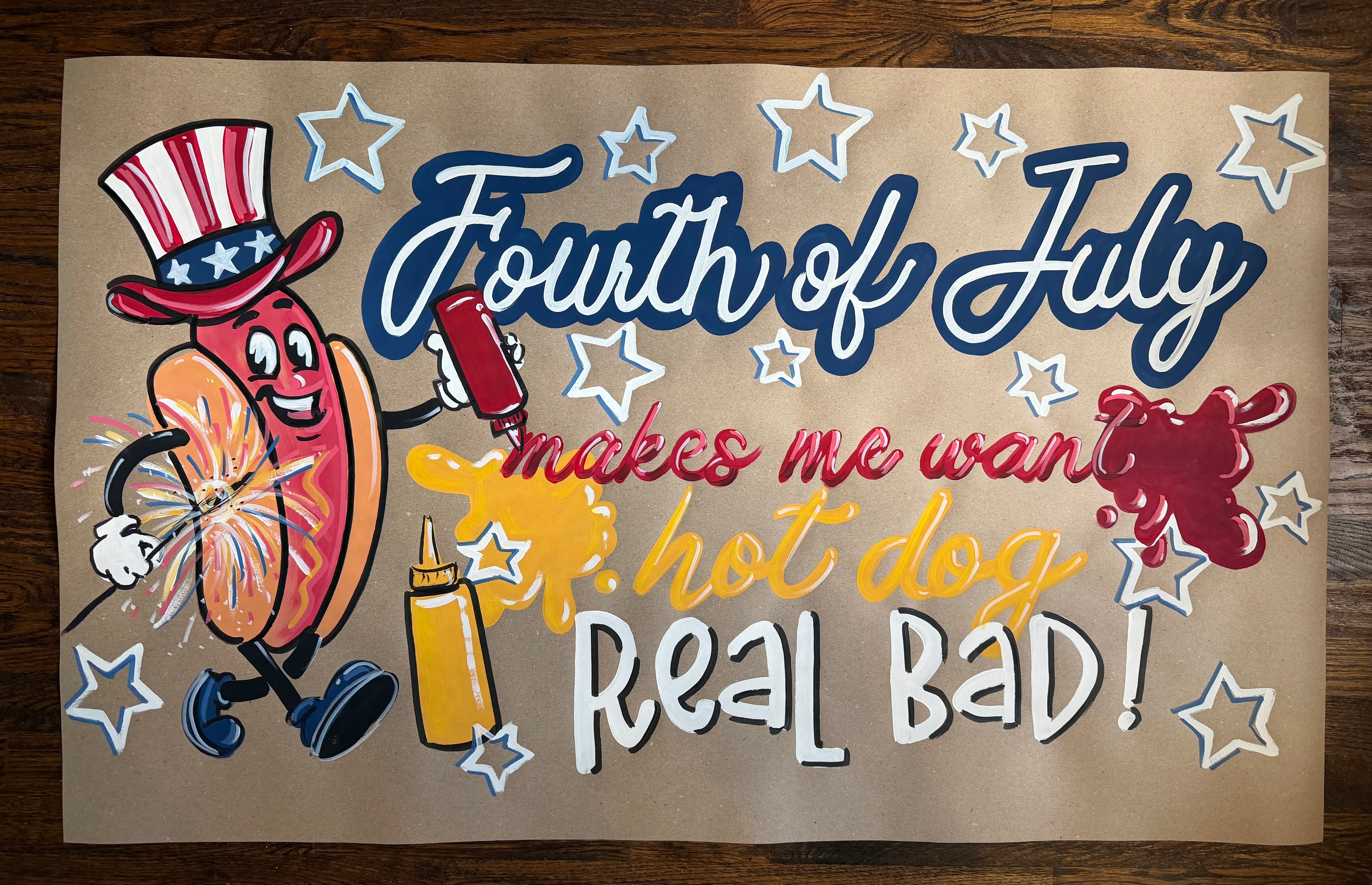 Hot Dog 4th of July - painted banner