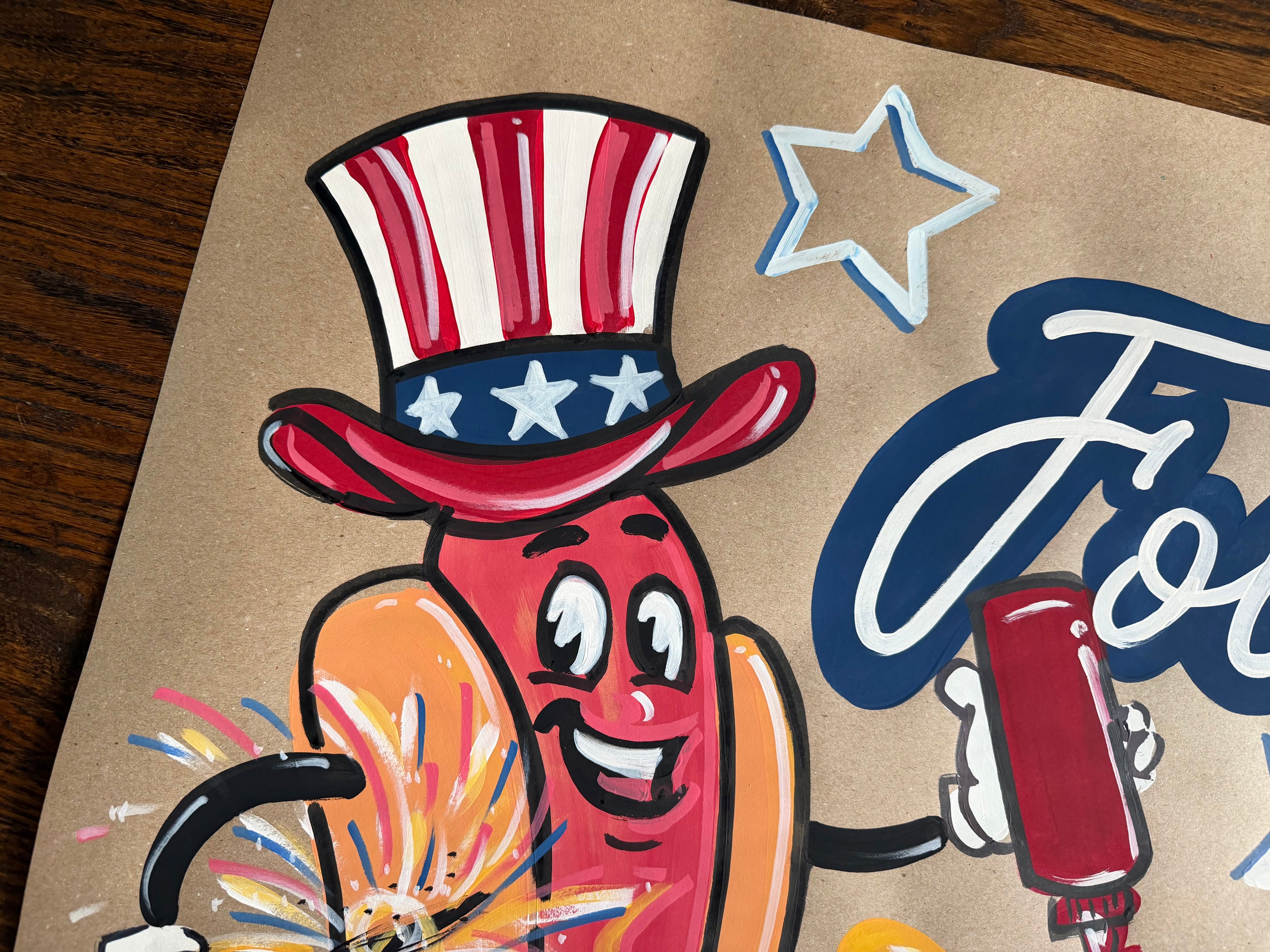 Hot Dog 4th of July - painted banner