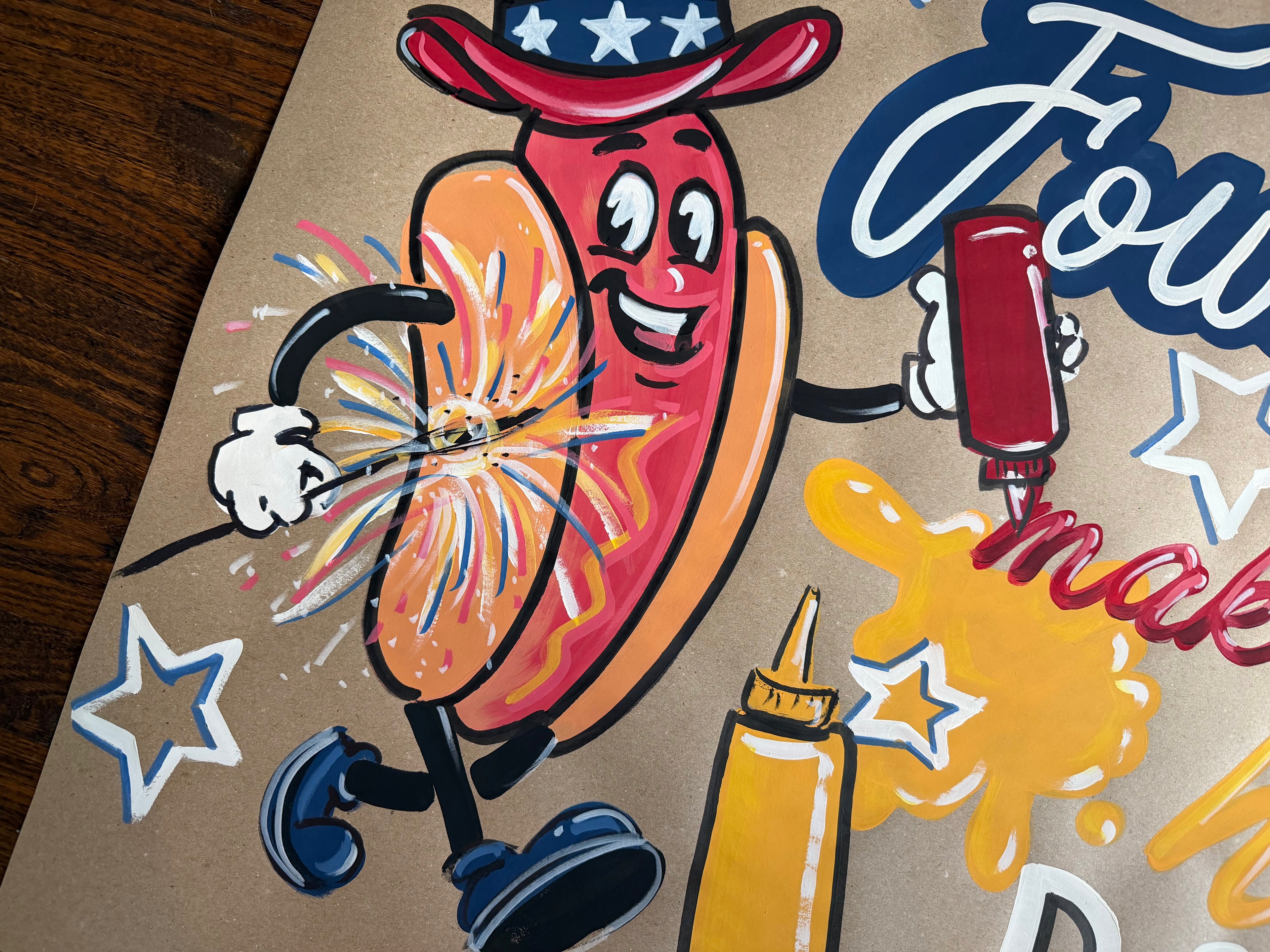 Hot Dog 4th of July - painted banner