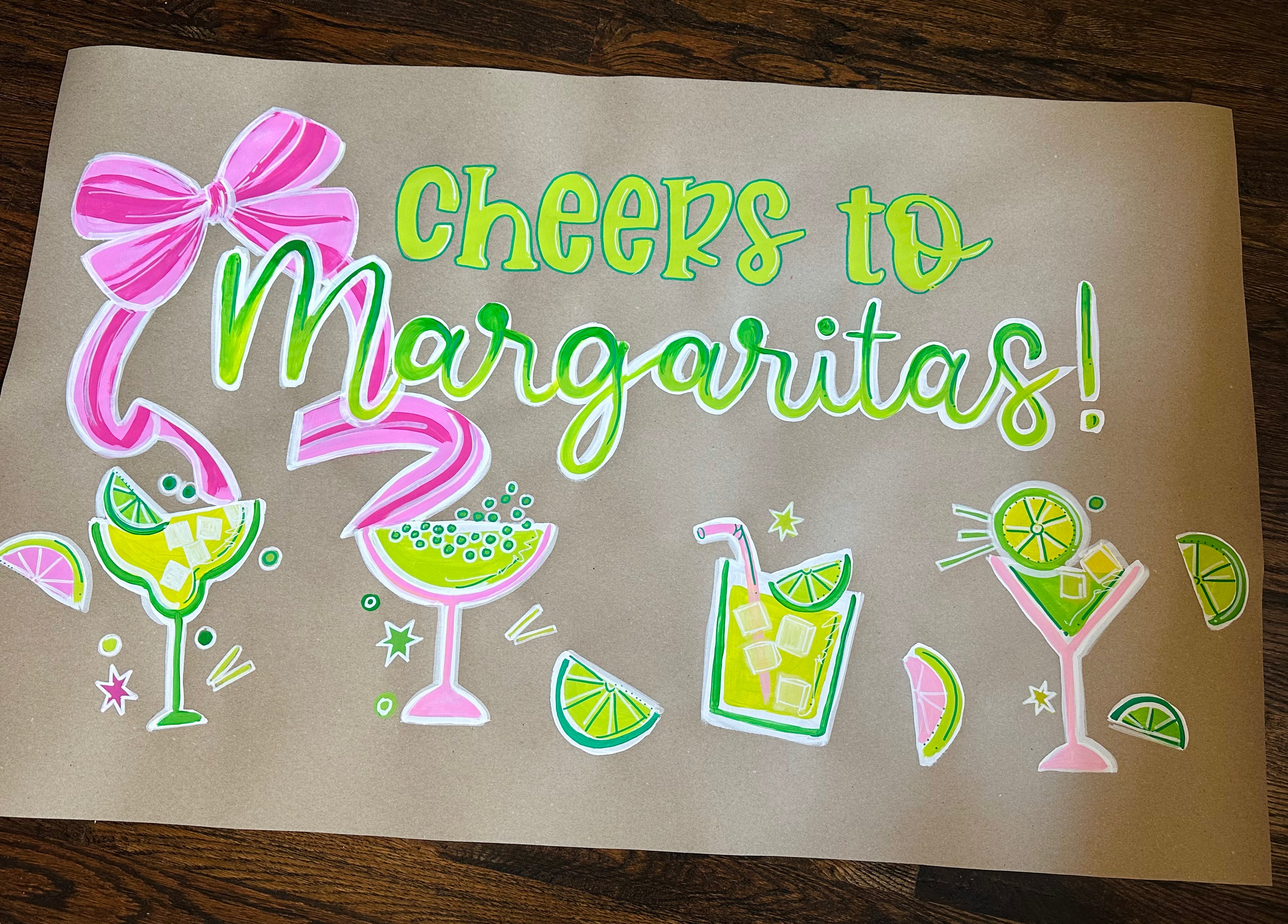 Cheers to Margaritas! Girly pink/green bow, Party banner